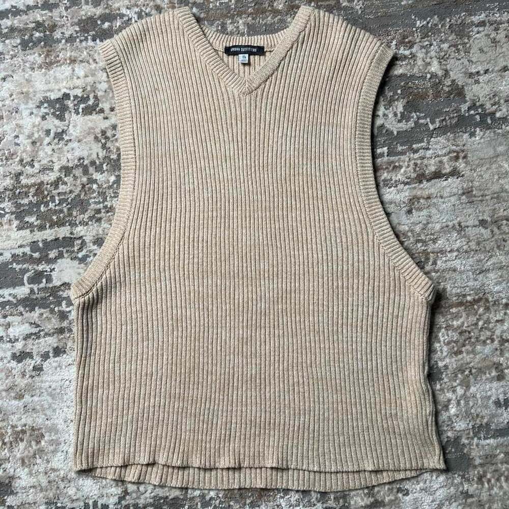 Urban Outfitters Ribbed V-Neck Sweater Vest XL Beige Oatmeal Layering